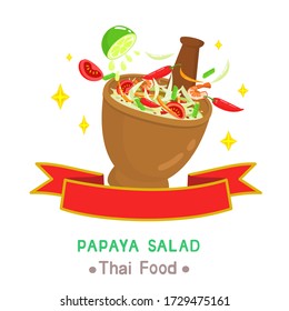 Papaya Salad in Mortar Vector
