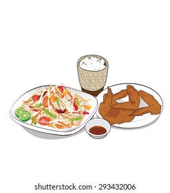 papaya salad set on white background