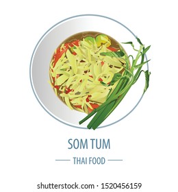 Papaya salad or Som tum famous Thai food,realistic with top view style,vector illustration