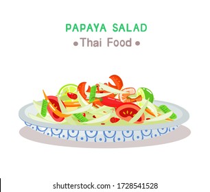 Vector de ensalada de papaya sobre fondo blanco