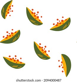 Papaya seamless pattern. Abstract repeated background with tropical fruit. For paper, cover, fabric, gift wrap, wall art, interior decor. Cute textile design for kids clothing. Vector illustration.