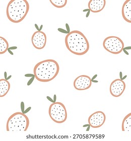 Padrão sem emenda de papaia. Fruta de mamão cortada. Vitaminas orgânicas e nutrição saudável. Design plano, estilo doodle. Textura gráfica. Design de malha. Vetor
