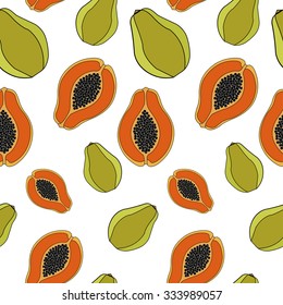 Papaya  Seamless pattern exotic fruit. vector background
