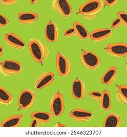 Papaya sin patrón. Fondo colorido de la fruta. Impresión de alimentos