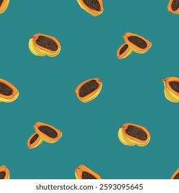 Papaya seamless pattern. Fruit colorful background. Food print