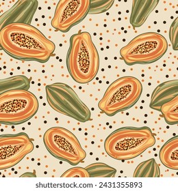 papaya seamless pattern suitable for backgrounds, fabrics, covers, wallpaper, wrapping, etc