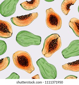 Papaya seamless pattern, vector