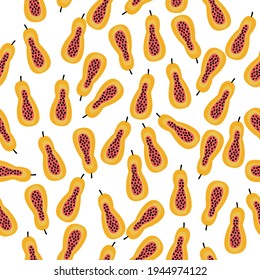 Papaya seamless pattern. Vector illustration on white background. 