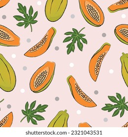 Papaya seamless pattern vector, vector illustration for any design, background, backdrop, wallpaper, etc.