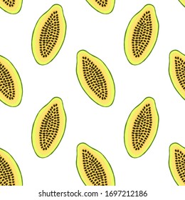 Papaya seamless vector pattern on a white background.