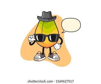Papaya secret agent with speech bubble cartoon. Mascot Character vector.