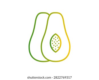 Papaya sliced icon designed in green to yellow gradient line style