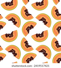 Papaya slices with seeds. Seamless pattern in vector. Suitable for backgrounds and prints.