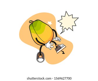 Papaya step on nail with speech bubble cartoon. Mascot Character vector.