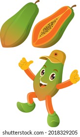 Papaya. Este es un vector de fruta de papaya y diseño de mascota de papaya. 
