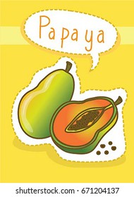 papaya tropical fruit cute vector set illustration.