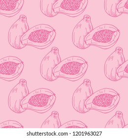 papaya tropical fruit seamless pattern
