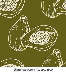 papaya tropical fruit seamless pattern