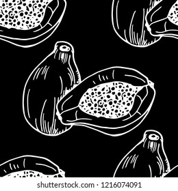 papaya tropical fruit seamless pattern