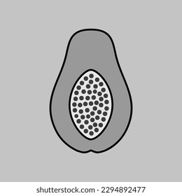 Papaya tropical fruit vector grayscale icon. Graph symbol for food and drinks web site, apps design, mobile apps and print media, logo, UI