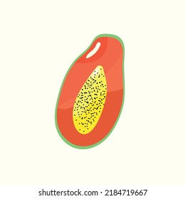 Papaya. Vector drawing of an exotic papaya fruit with bright orange pulp for an article or for a print.