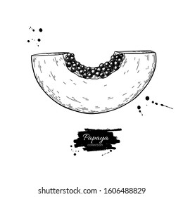 Papaya vector drawing. Hand drawn tropical fruit illustration. Sliced objects with seeds. Botanical vintage sketch for label, juice packaging design, menu