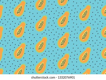 Papaya vector pattern on a turquoise blue background