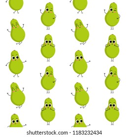 Papaya, vector seamless pattern with cute cartoon exotic fruit characters isolated on white