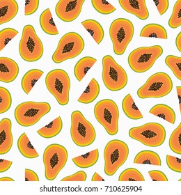 Papaya. Vector set  in cartoon style. Isolated tropical fruits