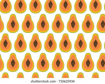Papaya. Vector set  in cartoon style. Isolated tropical fruits.