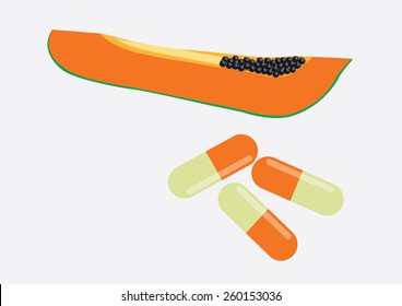 Papaya Vitamin Supplements. Vector Illustration