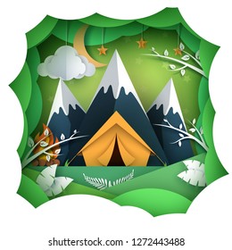 Pape summer landsape. Mountain, tent illustration Vector eps 10