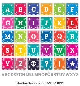 Papel Picado alphabet letters template vector set - Mexican paper design perfect party decoration
  
Retro party garland background form Mexico, cut out floral retro collection isolated on white