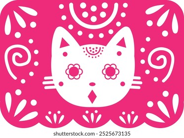 Papel picado with cat figure Mexican tradition paper decoration for Day of the Dead