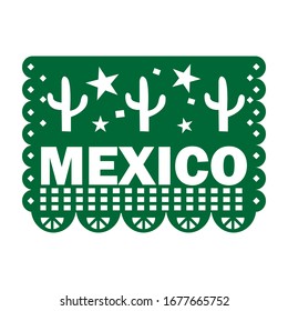 Papel picado cinco de mayo flag, great design for any purposes. Design template celebration. Vector horizontal green flag with traditional Mexican paper cutting flags. Isolated on white background.