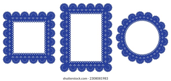 Papel picado frames. Traditional mexican style cut out templates for greeting card, banner, flier. Vector illustration.