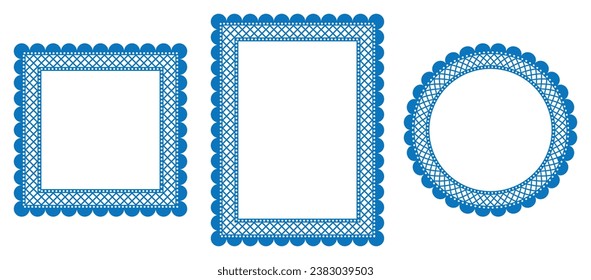 Papel picado frames. Traditional mexican style cut out templates for greeting card, banner, flier. Vector illustration.