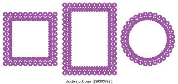 Papel picado frames. Traditional mexican style cut out templates for greeting card, banner, flier. Vector illustration.