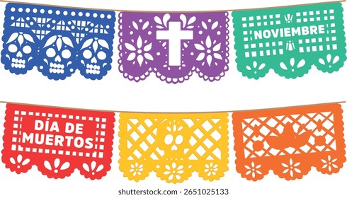 papel picado garland dia de muertos e novembro sobre texto tradição mexicana