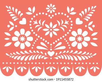 Papel Picado, Mexican Banner, Wedding Bunting, Valentines Paper Cut Card