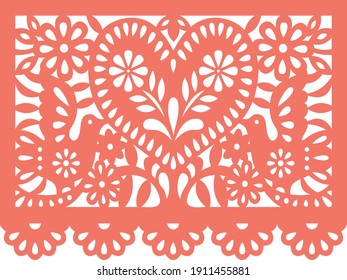 Papel Picado, Mexican Banner, Wedding Bunting, Valentines Paper Cut Card