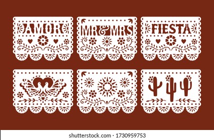 Pancartas de decoración mexicana Papel Picado plantillas de archivos vectoriales para corte láser en papel 