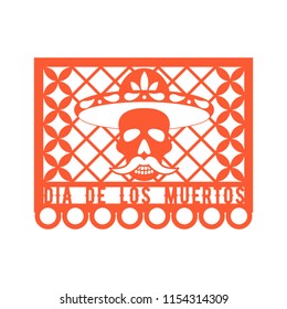 Papel Picado, Mexican paper decorations for party. Paper garland. Cut out compositions for Mexican Day of the Dead. Vector template design.