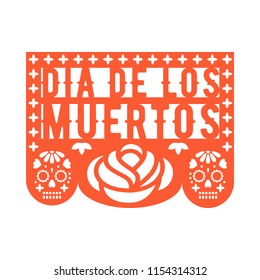 Papel Picado, Mexican paper decorations for party. Cut out compositions for Mexican Day of the Dead. Paper garland. Vector template design.