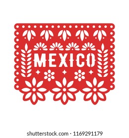 Papel Picado, Mexican paper decorations for party. Cut out compositions for paper garland. Vector template design.