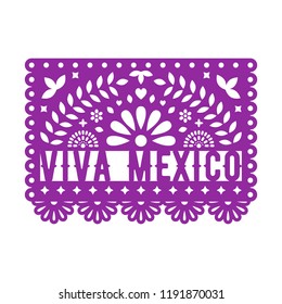 Papel Picado, mexikanische Papierdekorationen für Feiern. Papiergarland. Schneide Kompositionen mit Text Viva Mexico aus. Vektorgrafik-Vorlagendesign.