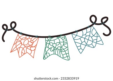 Papel picado mexican perforated paper vector cartoon Cinco de Mayo decorative element isolated on a white background.