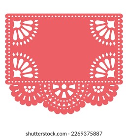 Diseño de plantilla vectorial roja Papel Picado con espacio vacío para texto inspirado en la decoración tradicional de corte de México con flores. fondo de garland de fiesta mexicana, patrón floral 

