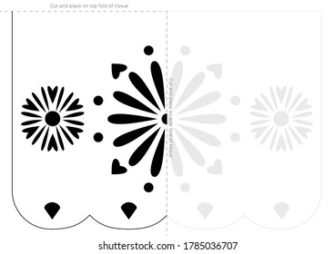 Papel picado stencil template. Dia de Muertos banner blueprint.