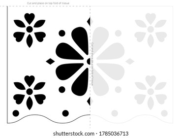 Papel picado stencil template. Dia de Muertos banner blueprint.